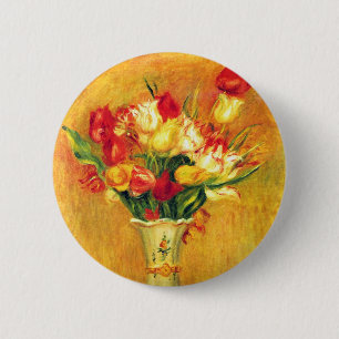 Macaron Rond 5 Cm Tulipes de Pierre Renoir, Impressionnisme Vintage