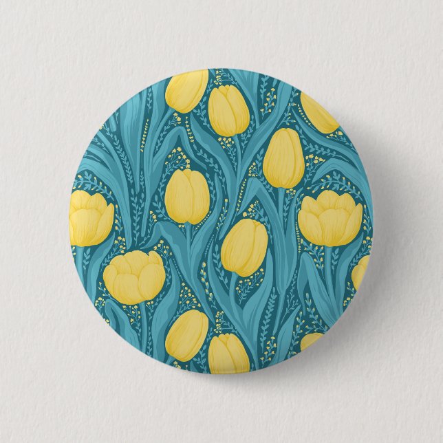 Macaron Rond 5 Cm Tulipes en bleu et jaune (Devant)