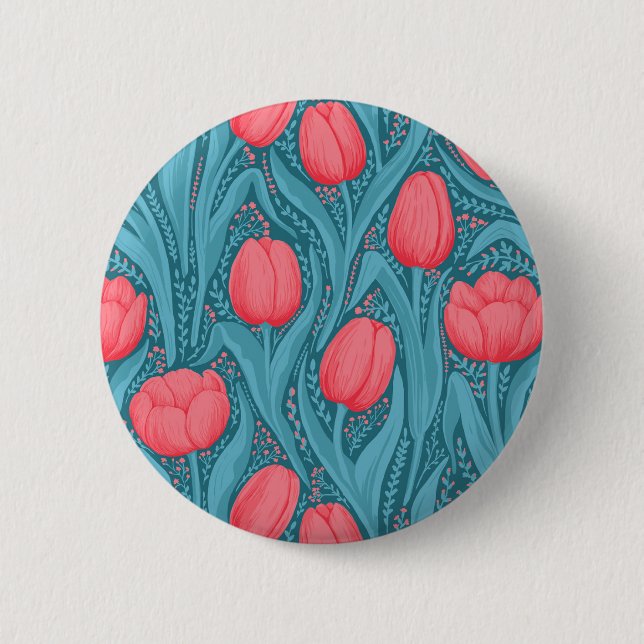 Macaron Rond 5 Cm Tulipes en bleu et rouge (Devant)