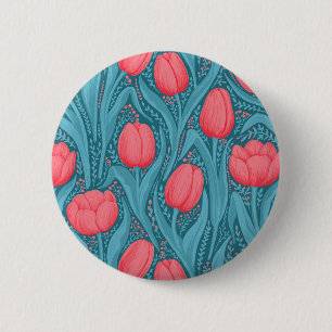 Macaron Rond 5 Cm Tulipes en bleu et rouge