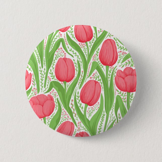 Macaron Rond 5 Cm Tulipes en rouge et vert (Devant)