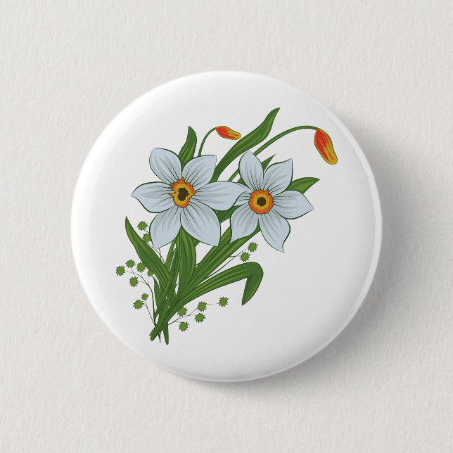 Macaron Rond 5 Cm Tulipes et jonquilles Fleurs (Devant)