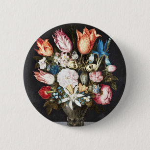 Macaron Rond 5 Cm Tulipes et Roses Hollandaises Antiques de Bosschae
