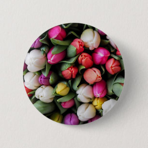 Macaron Rond 5 Cm Tulipes Fleurs colorées Printemps de Pâques