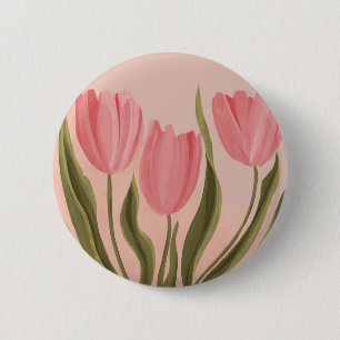 Macaron Rond 5 Cm Tulipes Painteté Jolie Rose