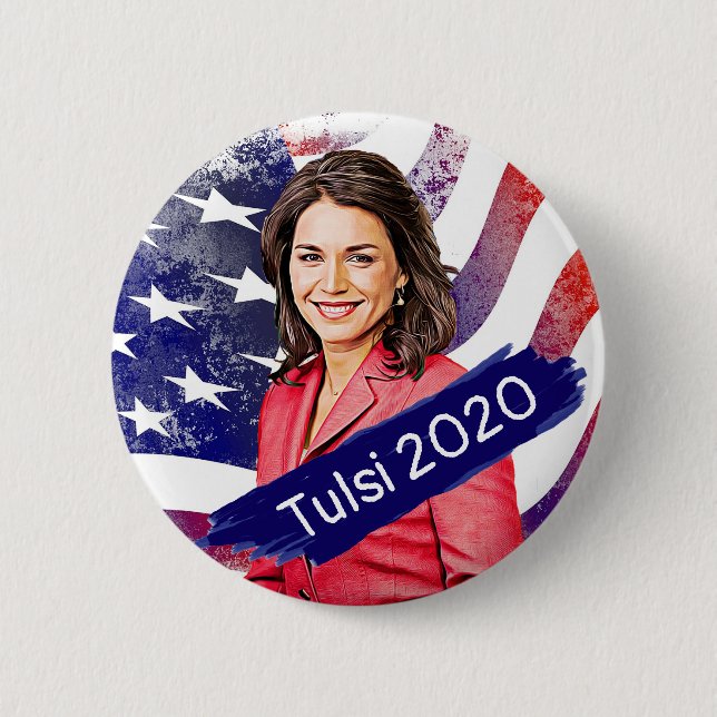 Macaron Rond 5 Cm Tulsi Gabbard pour l'élection présidentielle 2020 (Devant)