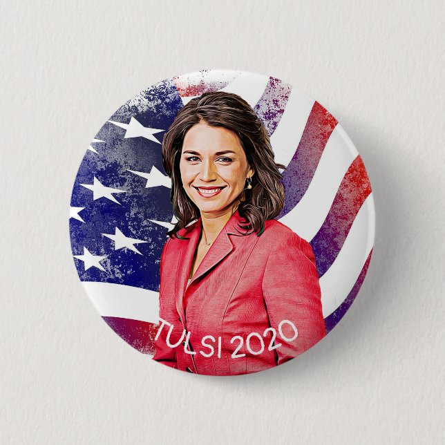 Macaron Rond 5 Cm Tulsi Gabbard pour l'élection présidentielle 2020 (Devant)