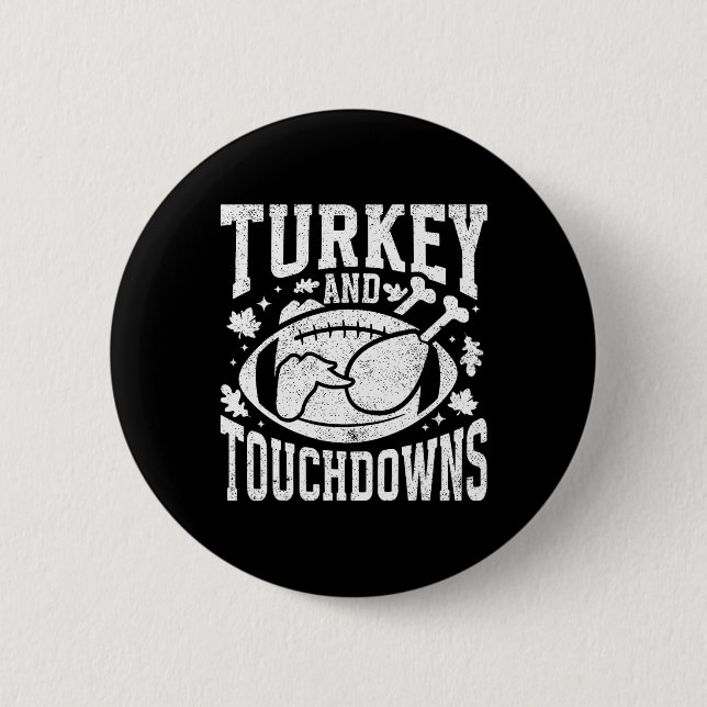 Macaron Rond 5 Cm Turkey And Touchdowns Funny Thanksgiving Football  (Devant)