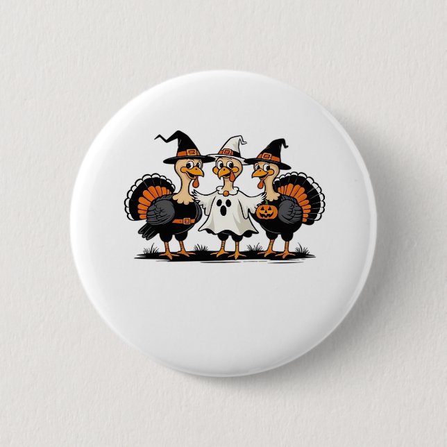 Macaron Rond 5 Cm Turquie Halloween Boo, Thanksgiving Turquie, Éffra (Devant)