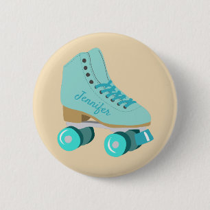 Macaron Rond 5 Cm Turquoise Blue Retro Quad Roller Patinage Personna