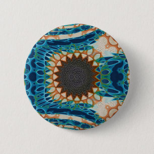 Macaron Rond 5 Cm Turquoise Gold Sun Southwestern Art