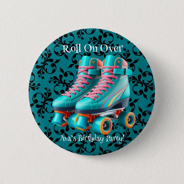 Macaron Rond 5 Cm Turquoise Neon Rollerskate fête d'anniversaire Per (Devant)