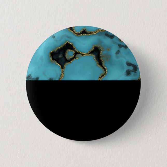 Macaron Rond 5 Cm Turquoise Pierre or et noir (Devant)