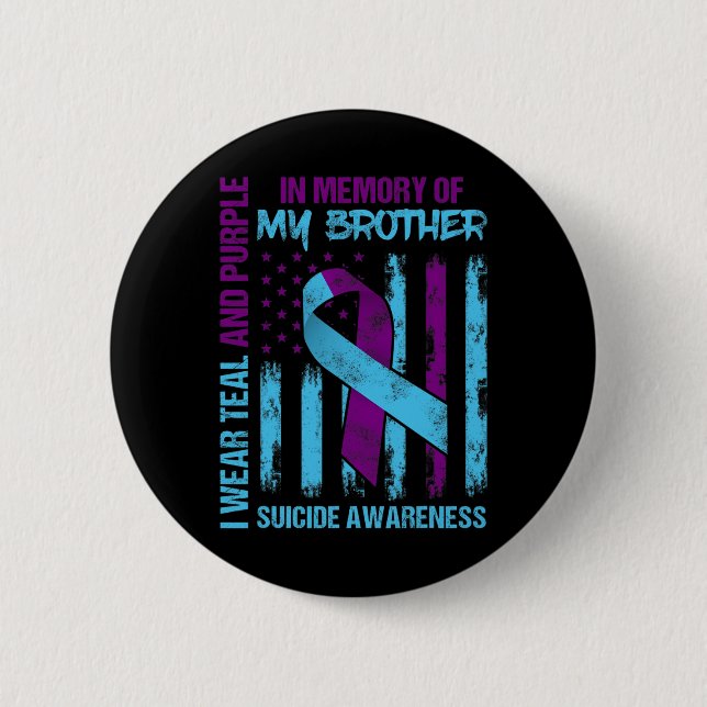 Macaron Rond 5 Cm Turquoise Violet Ruban Suicide Sensibilisation Ind (Devant)