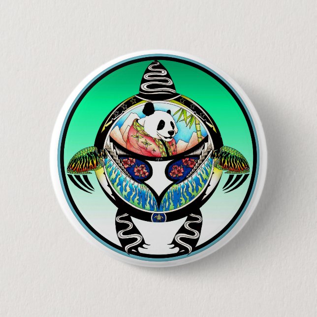 Macaron Rond 5 Cm Turtle Panda (Devant)