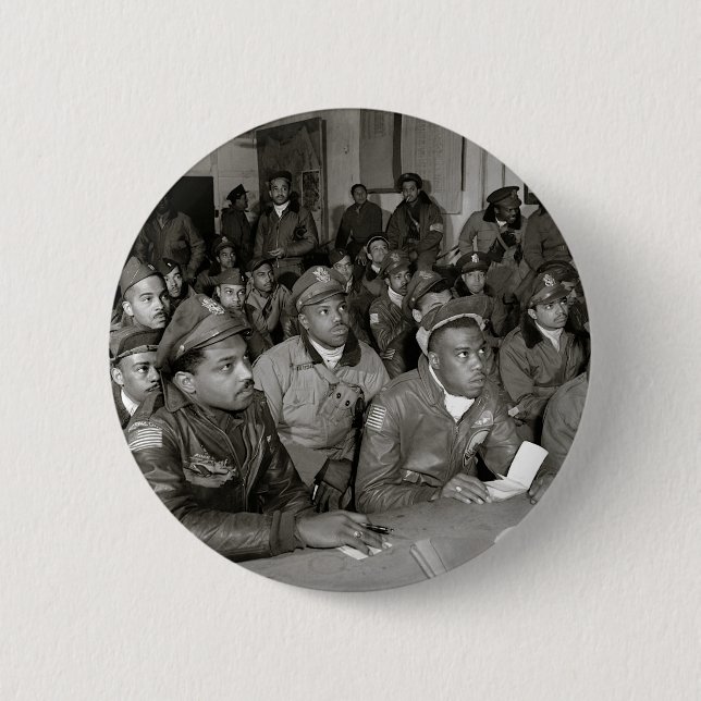 Macaron Rond 5 Cm Tuskegee Airmen à Briefing World War II (Devant)