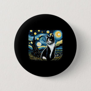 Macaron Rond 5 Cm Tuxedo Chat Starry Peinture de nuit Tuxedo Proprié
