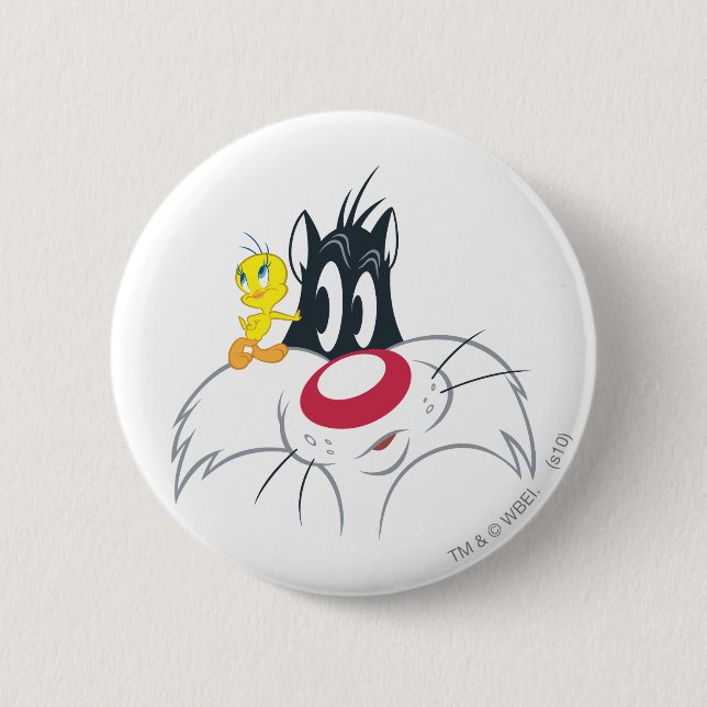 Macaron Rond 5 Cm Tweety en posture d'action 12 (Devant)