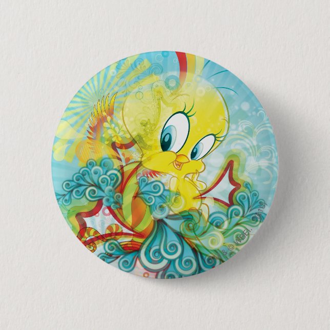 Macaron Rond 5 Cm TWEETY™ En Vague Bleue (Devant)