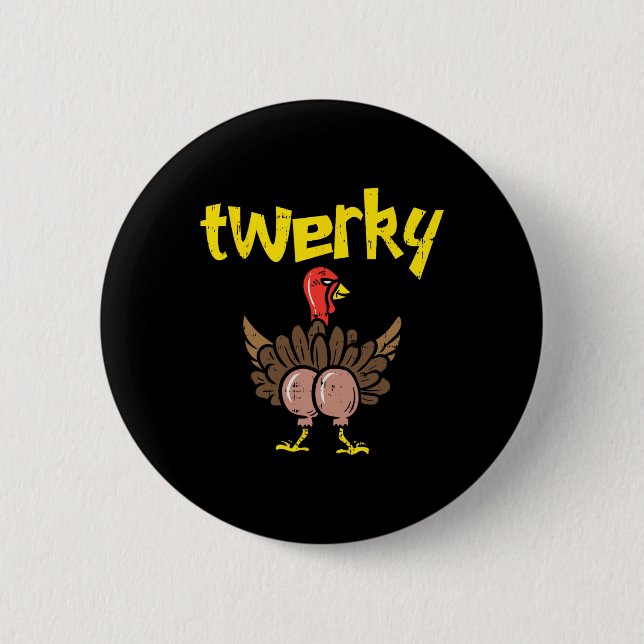 Macaron Rond 5 Cm Twerky Turkey Butt Fun Thanksgiving Twerk Dance Pu (Devant)