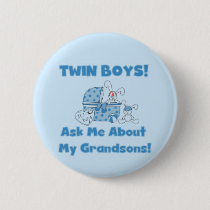 Macaron Rond 5 Cm Twins-Ask About My Grandsons Tshirts and Gifts