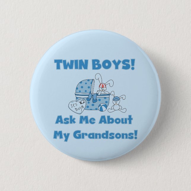 Macaron Rond 5 Cm Twins-Ask About My Grandsons Tshirts and Gifts (Devant)