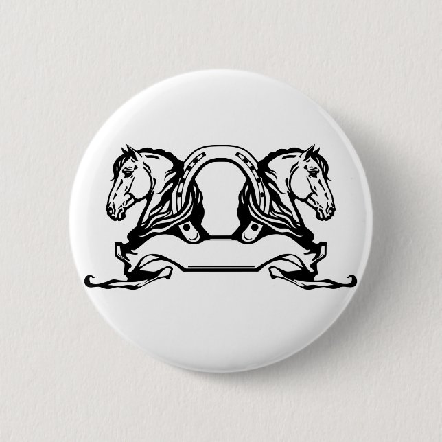 Macaron Rond 5 Cm two heads of horses and horseshoe (Devant)