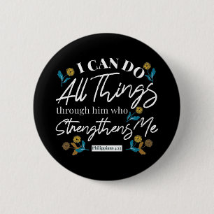 Macaron Rond 5 Cm typographie à verset biblique art floral noir ver