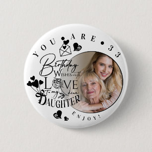 Macaron Rond 5 Cm Typographie de photo d'anniversaire de fille moder