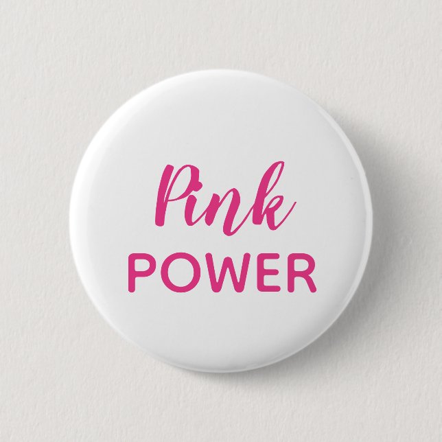 Macaron Rond 5 Cm Typographie de puissance rose (Devant)