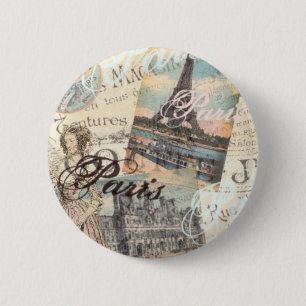 Macaron Rond 5 Cm Typographie du Paris dénoué vintage