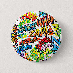Macaron Rond 5 Cm Typographie moderne colorée Pop Art de bande dessi
