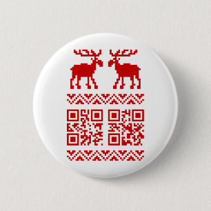Macaron Rond 5 Cm Ugly Christmas Sweater QR Code Happy New Year !