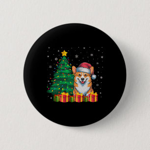 Macaron Rond 5 Cm Ugly Corgi Santa Hat lumières de Noël Amoureux des