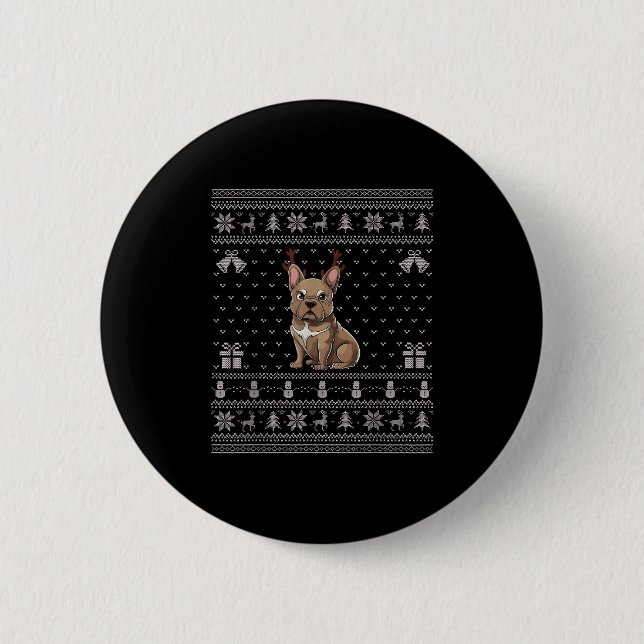 Macaron Rond 5 Cm Ugly Xmas Sweater Style Frenchie Dog Reindeer Chri (Devant)