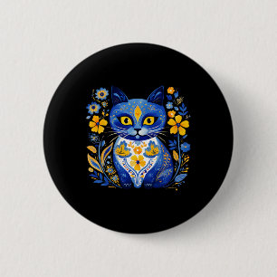 Macaron Rond 5 Cm Ukraine Chat Floral Vintage ukrainien Drapeau Vysh