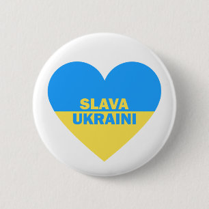 Macaron Rond 5 Cm Ukraine Drapeau Coeur Slava Ukraini