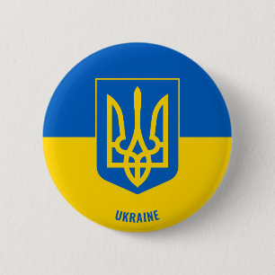 Macaron Rond 5 Cm Ukraine Flag and Coat of Arms Charming Patriotic