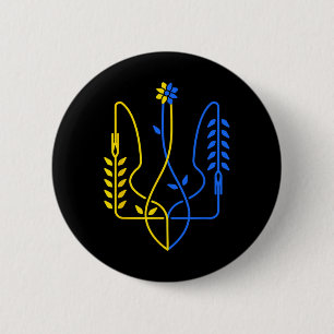 Macaron Rond 5 Cm Ukraine Trident Doré Symbole Drapeau Ukrainien Hom