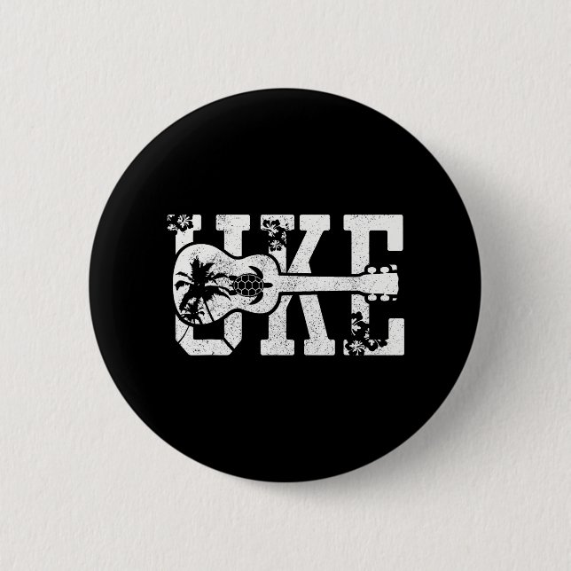 Macaron Rond 5 Cm Ukulele - UKE Hawaiian Beach Surfer Sea Turtle (Devant)