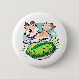 Macaron Rond 5 Cm Un adorable loup-petit sautant dans un champ
