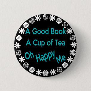 Macaron Rond 5 Cm Un bon livre, une tasse de thé, oh heureux je