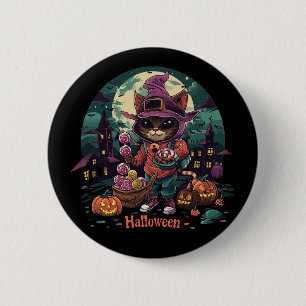 Macaron Rond 5 Cm un chat avec une corbeille de fleurs et un chat av