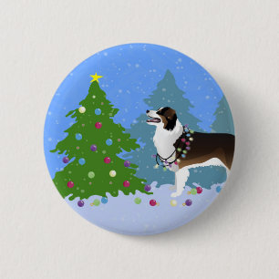 Macaron Rond 5 Cm Un chien berger australien décorant un arbre de No