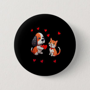 Macaron Rond 5 Cm Un chien qui offre un cœur rouge pour moi un chat