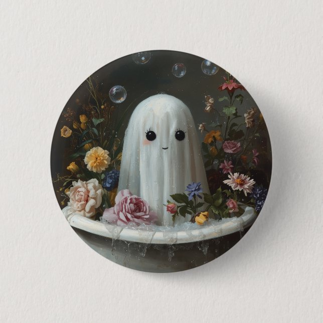 Macaron Rond 5 Cm Un joli fantôme d'Halloween (Devant)
