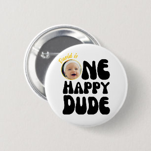 Macaron Rond 5 Cm Un joyeux mec Happy Face Boy Photo 1er anniversair