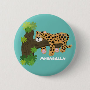 Macaron Rond 5 Cm Un mignon léopard dormant dans un arbre dessin ani