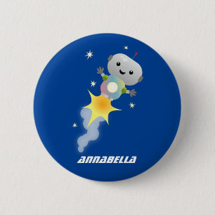 Macaron Rond 5 Cm Un mignon robot volant dans l'espace dessin animé
