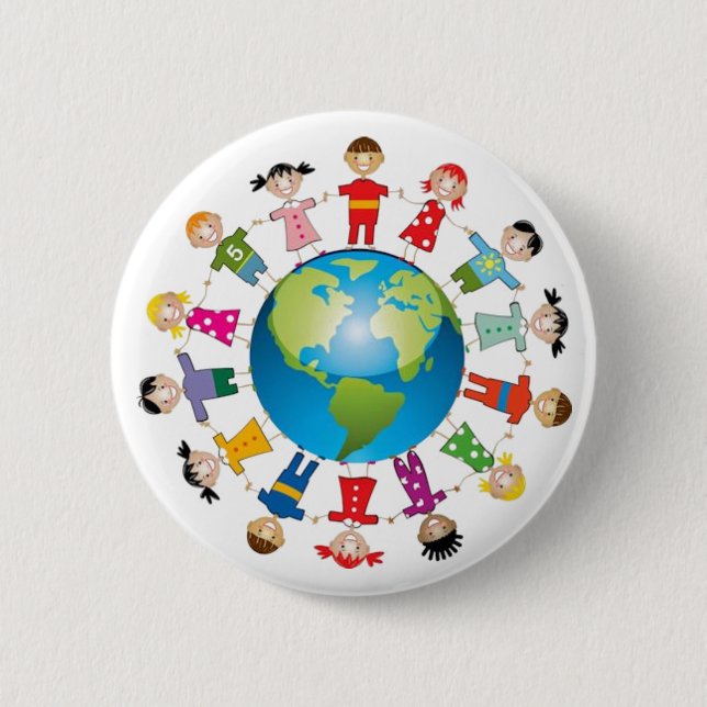 Macaron Rond 5 Cm Un Monde Button Pin Unité Joyeux Enfants (Devant)
